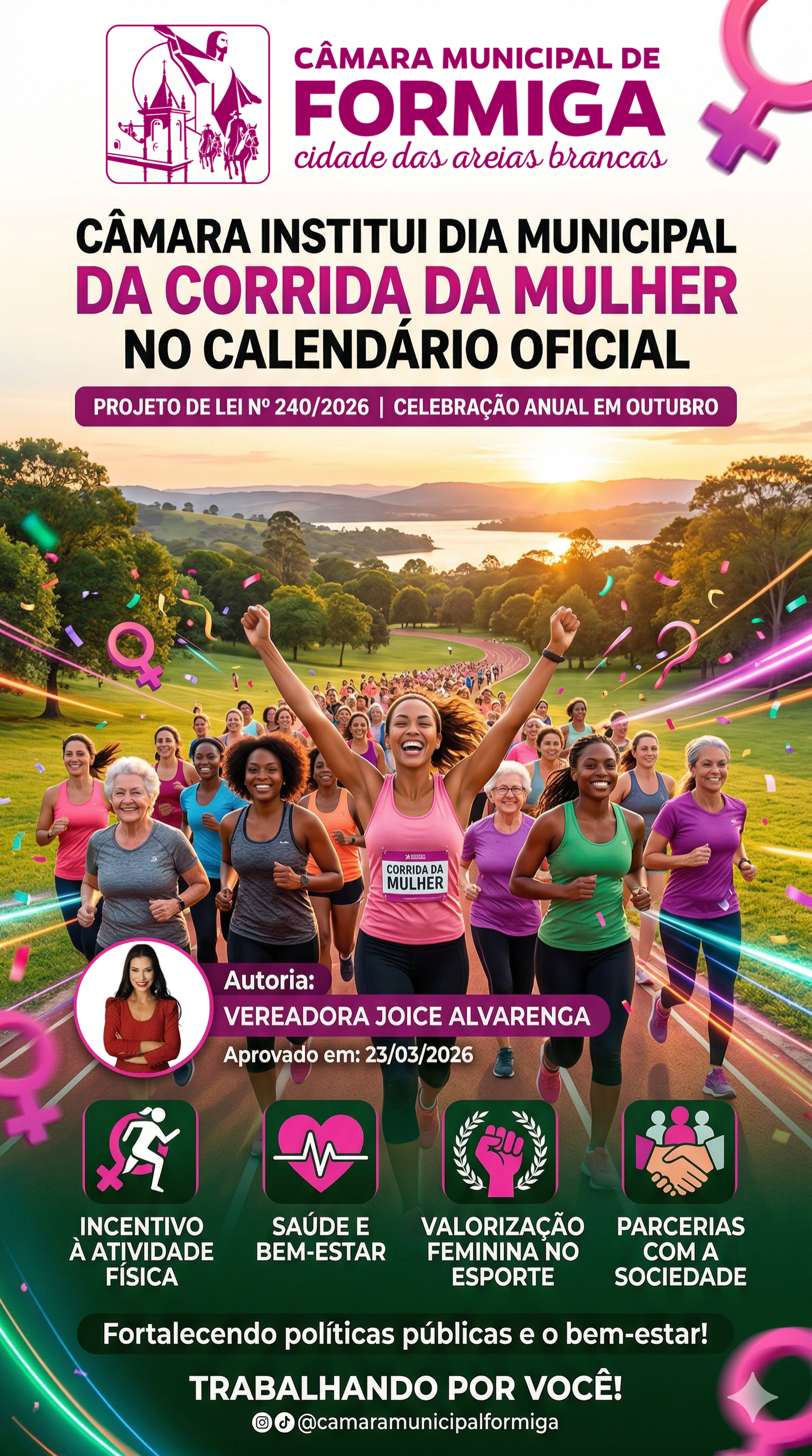 Câmara de Formiga institui o Dia Municipal da Corrida da Mulher no calendário oficial