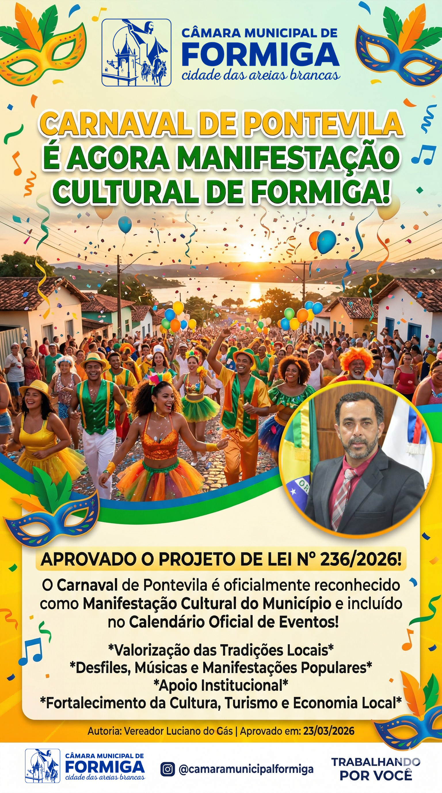 Câmara de Formiga reconhece Carnaval de Pontevila como manifestação cultural do município