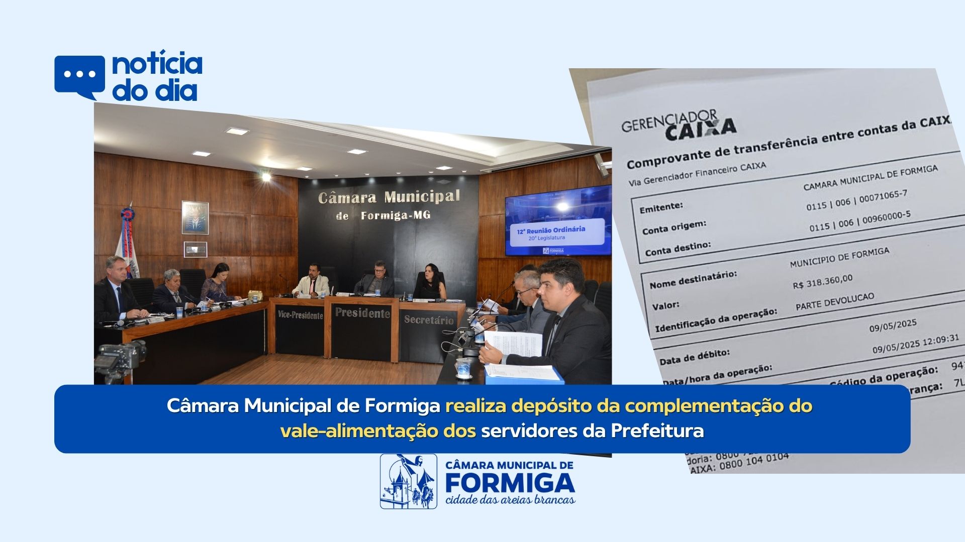 Câmara Municipal de Formiga realiza depósito da complementação do vale-alimentação dos servidores da Prefeitura