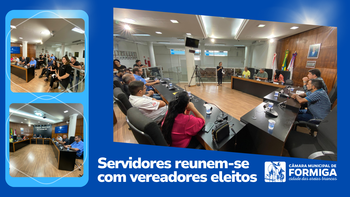 Câmara Municipal de Formiga recebe vereadores eleitos para tratar de procedimentos de posse e questões administrativas - Publicado em: 24 de outubro de 2024 Câmara Municipal de Formiga recebe vereadores eleitos para tratar de procedimentos de posse e questões administrativas - Publicado em: 24 de outubro de 2024