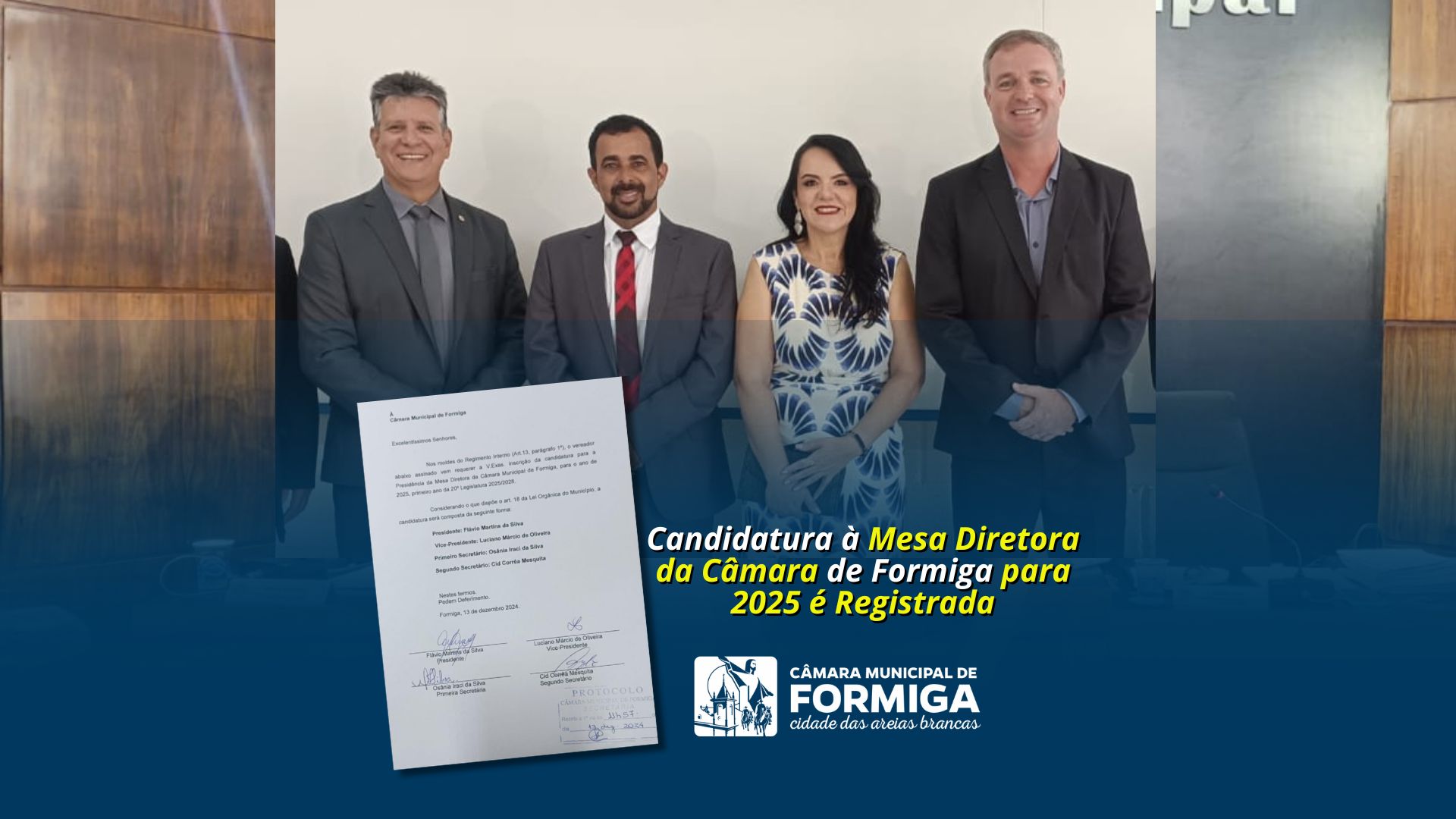 Candidatura à Mesa Diretora da Câmara de Formiga para 2025 é Registrada - Publicado em: 13 de dezembro de 2024