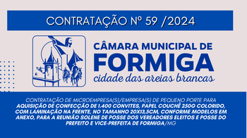 CONTRATAÇÃO DE Nº 59/2024 – Publicado em: 18 de novembro de 2024 CONTRATAÇÃO DE Nº 59/2024 – Publicado em: 18 de novembro de 2024