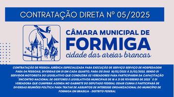 CONTRATAÇÃO DIRETA DE Nº 05/2025 - Publicado em: 6 de fevereiro de 2025 CONTRATAÇÃO DIRETA DE Nº 05/2025 - Publicado em: 6 de fevereiro de 2025