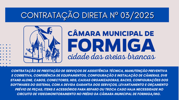 CONTRATAÇÃO DIRETA Nº 03/2025 – Publicado em: 6 de fevereiro de 2025 CONTRATAÇÃO DIRETA Nº 03/2025 – Publicado em: 6 de fevereiro de 2025