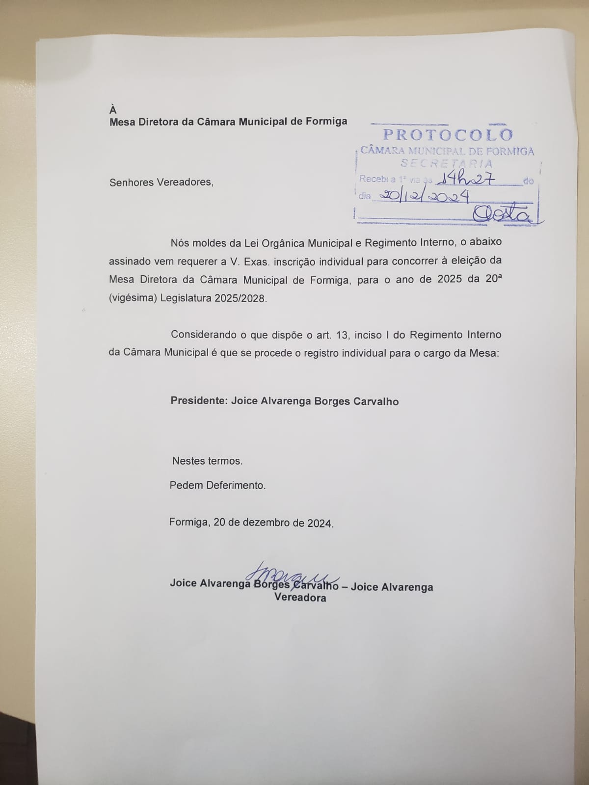 Encerradas as Inscrições para a Mesa Diretora da Câmara Municipal de Formiga para 2025 - Publicado em: 20 de dezembro de 2024