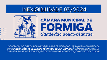 INEXIGIBILIDADE 007/2024 – Publicado em: 3 de outubro de 2024 INEXIGIBILIDADE 007/2024 – Publicado em: 3 de outubro de 2024