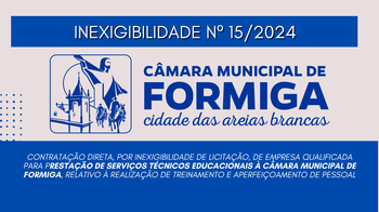 INEXIGIBILIDADE Nº 15/2024 – Publicado em: 25 de novembro de 2024 INEXIGIBILIDADE Nº 15/2024 – Publicado em: 25 de novembro de 2024