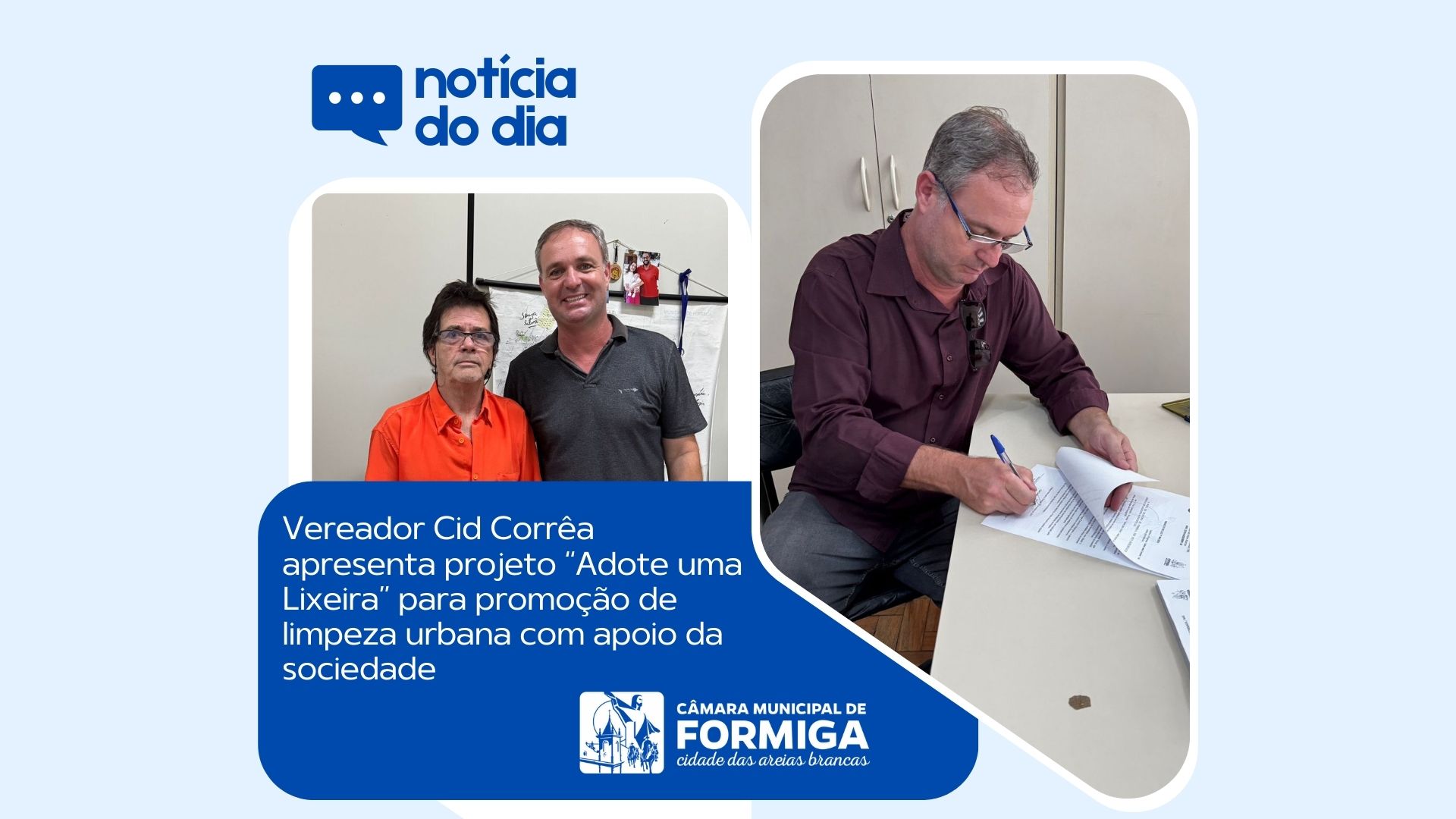 Vereador Cid Corrêa apresenta projeto “Adote uma Lixeira” para promoção de limpeza urbana com apoio da sociedade - Publicado em: 31 de outubro de 2024